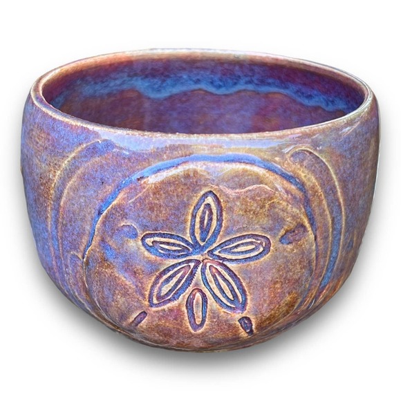 Sand Dollar Pink & Blue Stoneware Pottery Planter/Sea Shell Lover Gift 4x4” - Picture 3 of 11